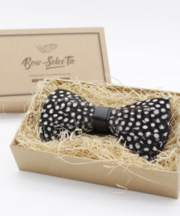 Polka Dotted Guinea Fowl Feather Bow Tie