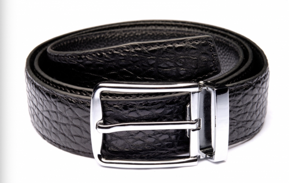 Traditional Black Textured Belt with Silver Buckle