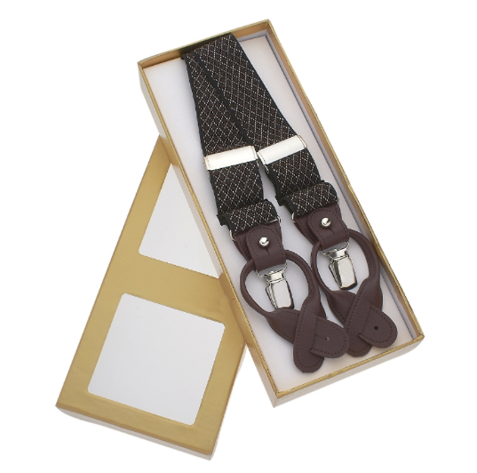 Brown Suspenders with White Crosshatch