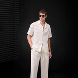 Loft Set – Textured Short Sleeve Shirt & Pant TAUPE
