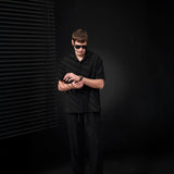 Loft Set – Textured Short Sleeve Shirt & Pant BLACK
