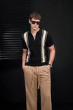 Retro Stripe Zip Knit Polo BLACK/KHAKI