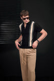 Retro Stripe Zip Knit Polo BLACK/KHAKI