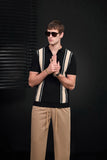 Retro Stripe Zip Knit Polo BLACK/KHAKI