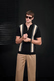 Retro Stripe Zip Knit Polo BLACK/KHAKI
