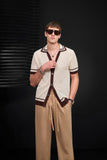 Contrast Trim Mesh Knit Button-Up IVORY