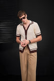 Contrast Trim Mesh Knit Button-Up IVORY