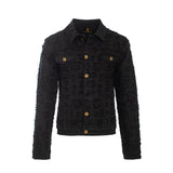 Patchwork Distressed Denim Jacket + Jeans SET - BLACK