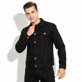 Patchwork Distressed Denim Jacket + Jeans SET - BLACK
