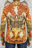 Straight Abstract Rhinestone Long Sleeve Shirt