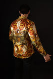 Straight Abstract Rhinestone Long Sleeve Shirt