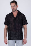 Cuban Collar Embroidered See-Through Short Sleeve Shirt
