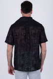 Cuban Collar Embroidered See-Through Short Sleeve Shirt