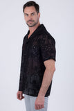 Cuban Collar Embroidered See-Through Short Sleeve Shirt
