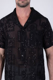 Cuban Collar Embroidered See-Through Short Sleeve Shirt