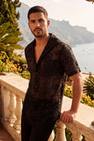 Cuban Collar Embroidered See-Through Short Sleeve Shirt