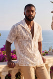 Cuban Collar Embroidered See-Through Short Sleeve Shirt