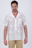 Cuban Collar Embroidered See-Through Short Sleeve Shirt