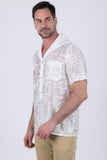 Cuban Collar Embroidered See-Through Short Sleeve Shirt