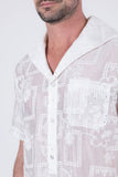 Cuban Collar Embroidered See-Through Short Sleeve Shirt