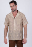 Cuban Collar Embroidered See-Through Short Sleeve Shirt