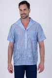 Cuban Collar Embroidered See-Through Short Sleeve Shirt