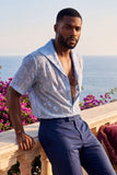 Cuban Collar Embroidered See-Through Short Sleeve Shirt
