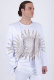 Lucent Rhinestone Sun Rays Collarless Blazer
