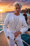 Lucent Rhinestone Sun Rays Collarless Blazer