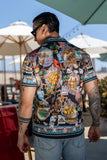 Coral Rhinestone Camp Collar Short Sleeve Shirt