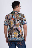 Coral Rhinestone Camp Collar Short Sleeve Shirt