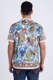 Coral Rhinestone Camp Collar Short Sleeve Shirt