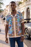 Coral Rhinestone Camp Collar Short Sleeve Shirt