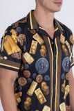 Billionaire Rhinestone Camp Collar Short Sleeve Shirt