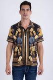 Billionaire Rhinestone Camp Collar Short Sleeve Shirt