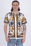 Billionaire Rhinestone Camp Collar Short Sleeve Shirt