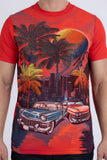 Miami Classic Cars Rhinestone Crew Neck T-Shirt