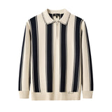Vanguard Stripe Knit Polo LS IVORY