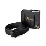 Flat Leather Auto Buckle Belt BLACK/BLACK