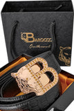 Croc-Embossed Leather Auto BKL Belt – Gold Edition GOLD/BLACK