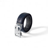 Ostrich-Embossed Leather Lion Auto BKL Belt – Silv SILVER/NAVY