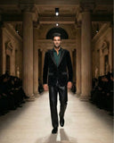 Valent Noir Velvet Blazer + Men’s Elegant Black Textured Dress Pants Black