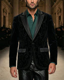 Valent Noir Velvet Blazer + Men’s Elegant Black Textured Dress Pants Black