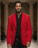 Valent Velvet Blazer + Prism Gem Denim Pant RED/BLACK