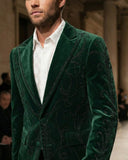 Valent Velvet Blazer + Celestial Stud Denim Pant Set - GREEN/BLACK