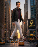Prestige Varsity PU Jkt + Velvet Core LS button up Shirt + Pure Style Pants  MULBERRY/BLACK/WHITE/SILVER