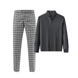 Dual-Layer Knit Fusion LS Sweater Shirt + Plaid Parade GREY/BLUE