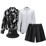 Flocked Eclipse Denim Jkt + No Limits Button-Up Shirt + Contour Belted Short + Sanctum Cross Denim hat BLACK/SILVER/WHITE