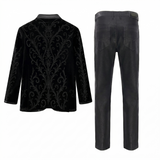 Valent Noir Velvet Blazer + Men’s Elegant Black Textured Dress Pants Black
