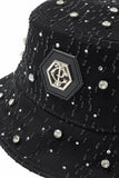 Flocked Eclipse Denim Jkt + No Limits Button-Up Shirt + Contour Belted Short + Sanctum Cross Denim hat BLACK/SILVER/WHITE
